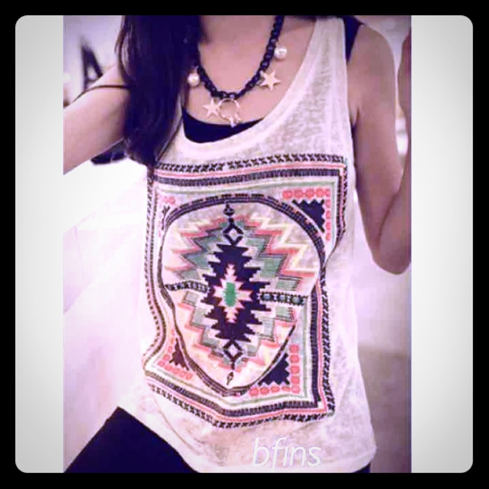 Aztec tribal print burnout tank
